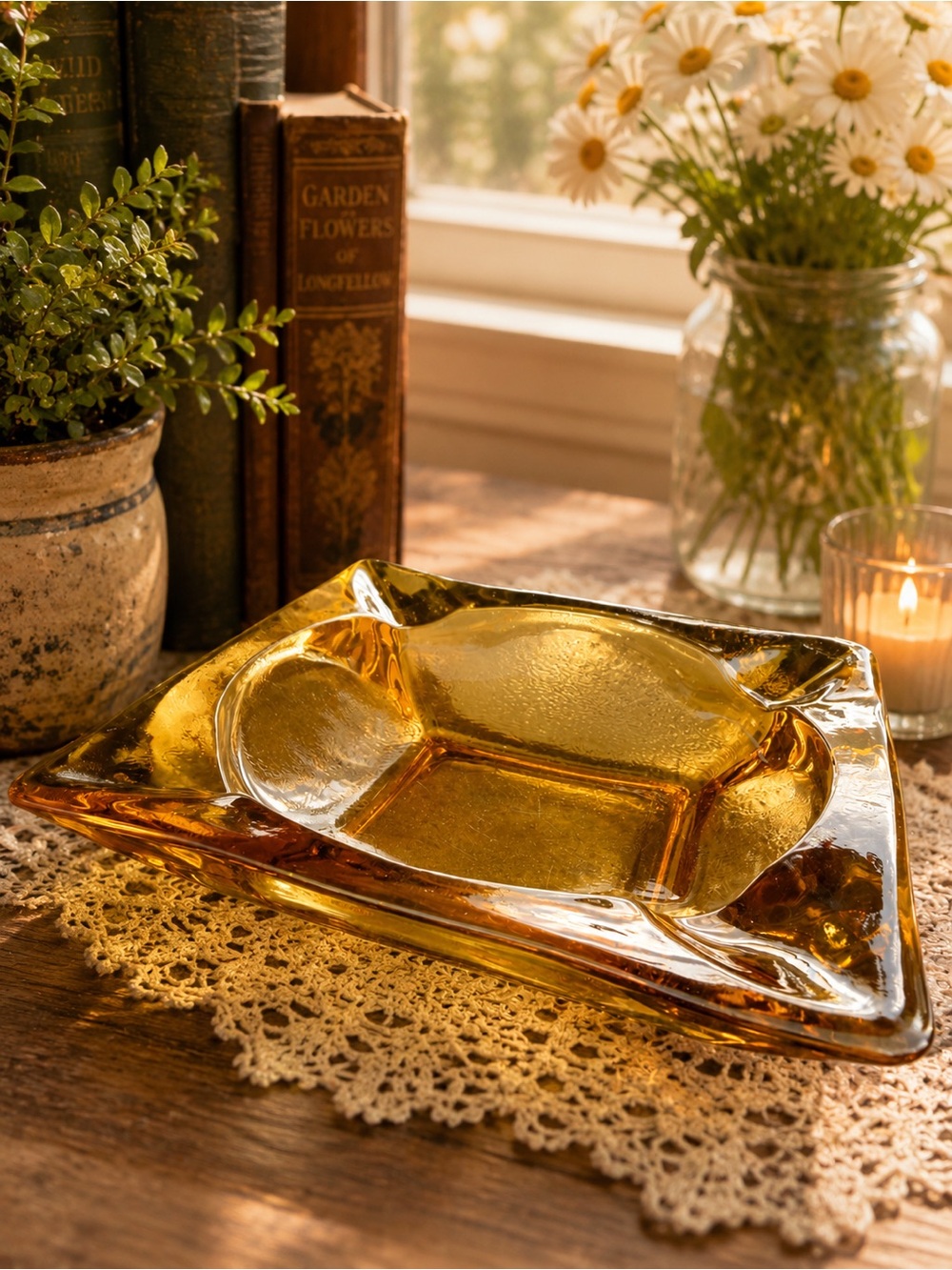 Anchor Hocking Amber Glass Square Catchall Dish